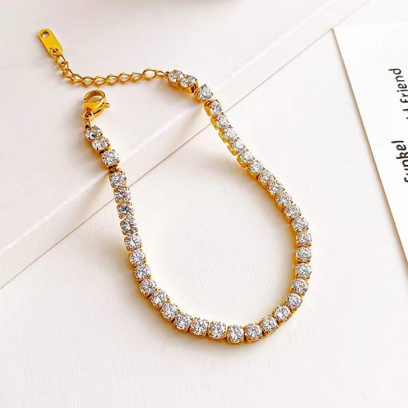 Elegant Titanium Steel Diamond Bracelet - High-End European & American Style