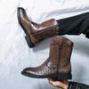 Men’s Western Cowboy Boots Pointed Toe Casual Retro Dress Leather Boots Men’s High Boots Plus Size