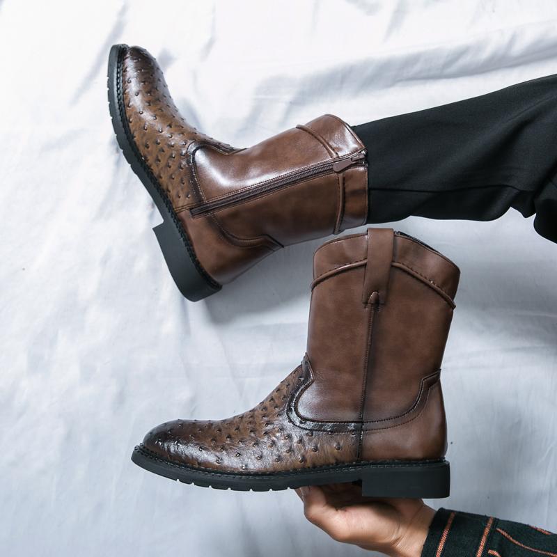 Men’s Western Cowboy Boots Pointed Toe Casual Retro Dress Leather Boots Men’s High Boots Plus Size