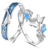 083BASE | Pairing Rings, 925 Sterling Silver, Whale & Butterfly Motif, Blue Cubic Zirconia, Adjustable Size