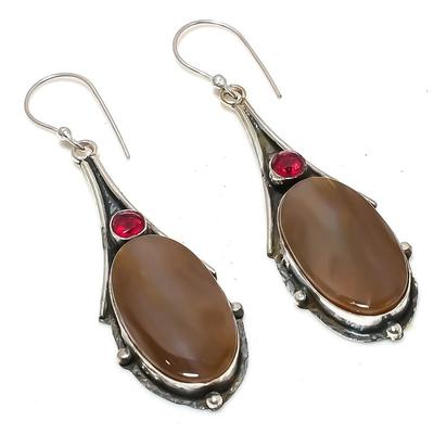 Natural Mookaite, Garnet Gemstone 925 Sterling Silver Earring 2.76" h3J76