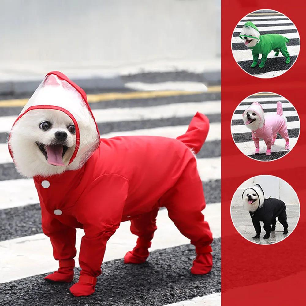 Waterproof Dog Clothes Small Dog Raincoat with Rain Shoes Boots Overalls Jumpsuit Pet Cat Puppy Rain Coat with Transparent Hood 5