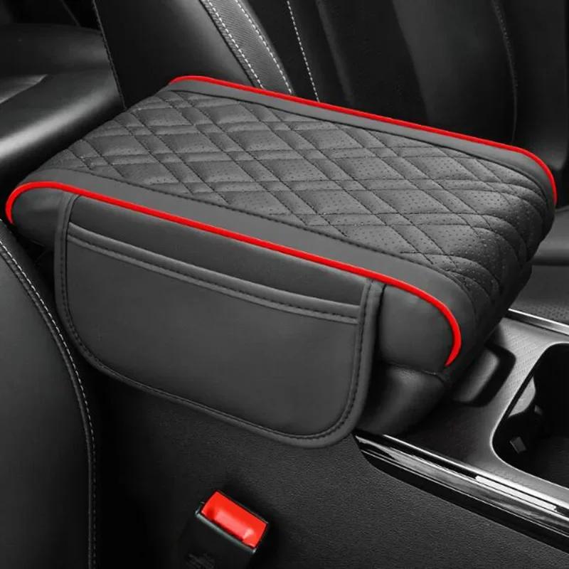 Universal Car Armrest Box Pad Leather Elastic Sponge Height Pad with Side Storage Bag Center Armrest Protective Cushion Support