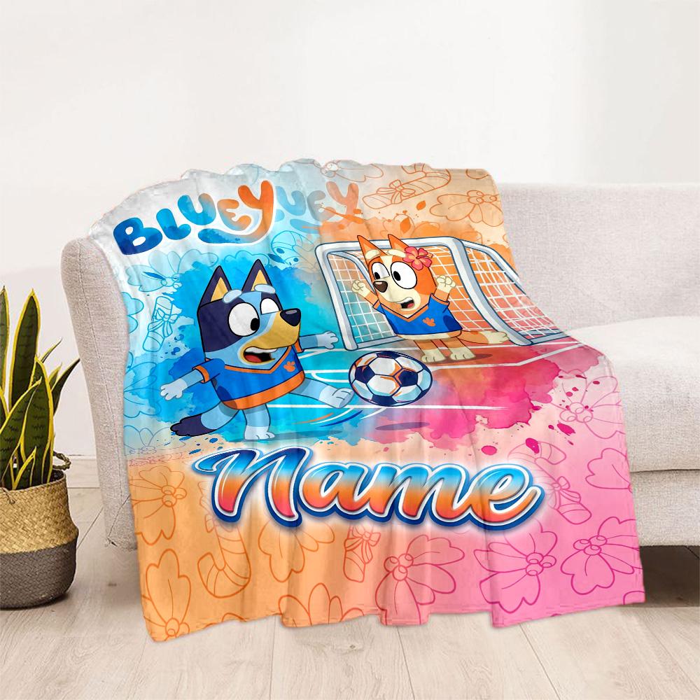 Bluey Scores Again! Customize Text Blanket Multi-purpose Personalized Blanket Ultra-Soft Great for Office Picnics Seaside Sofa Four Seasons Universal