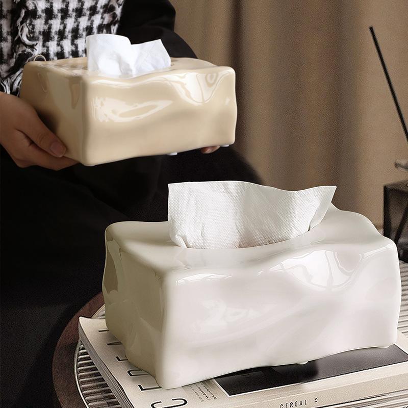Waterproof Ceramic Cream Air Tissue Box Living Room Light Luxury Decoration Household Modern Simple Table Napkin Box Paper Extraction