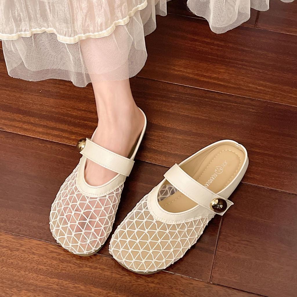 Stylish niche design cool slippers 2025 new one-pedal hollow mesh bag head half slippers women's summer wear