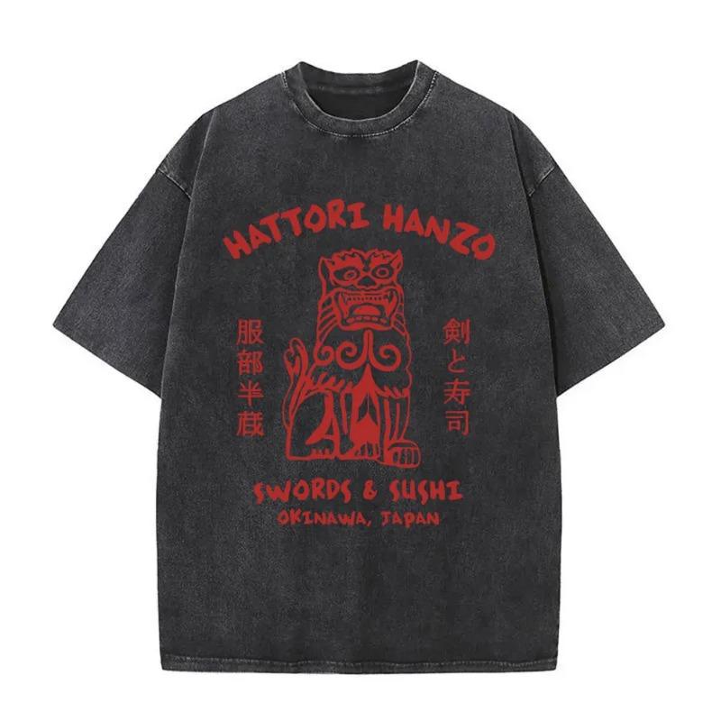 Washed Vintage T-shirt Kill Bill Movies Tshirt Women Fashion Oversized Streetwear Male Casual Cotton Short Sleeve T Shirts