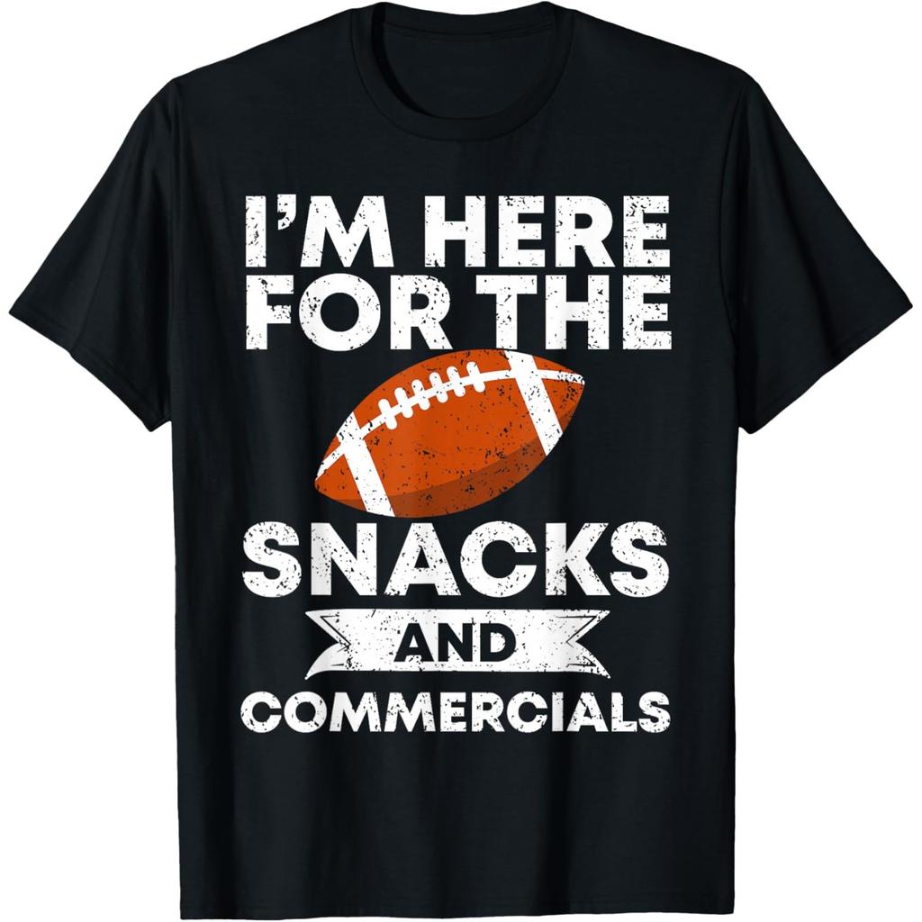 Ich bin wegen der Snacks und Werbespots hier Fußball Grafik T-Shirt Kurzarm Lässiges T-Shirt
