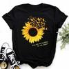 1Pcs Women Sunflower Butterfly Print T Shirt Graphic Casual Short Sleeved Black Female Tee Round-neck Girl Cute Fashion T-shirt