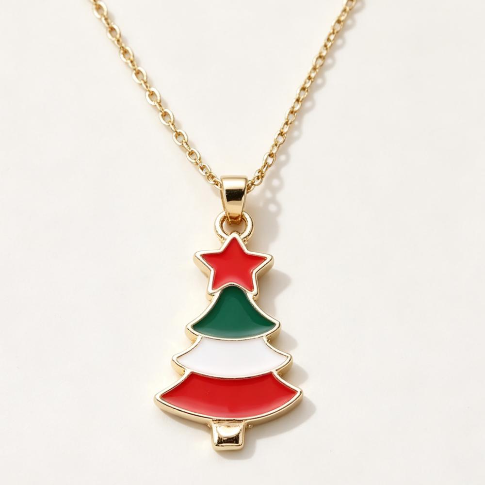 Colorful Christmas Tree Enamel Pendant Necklace Gold Chain Festive Xmas Charm Jewelry Holiday Gift for Women Girls