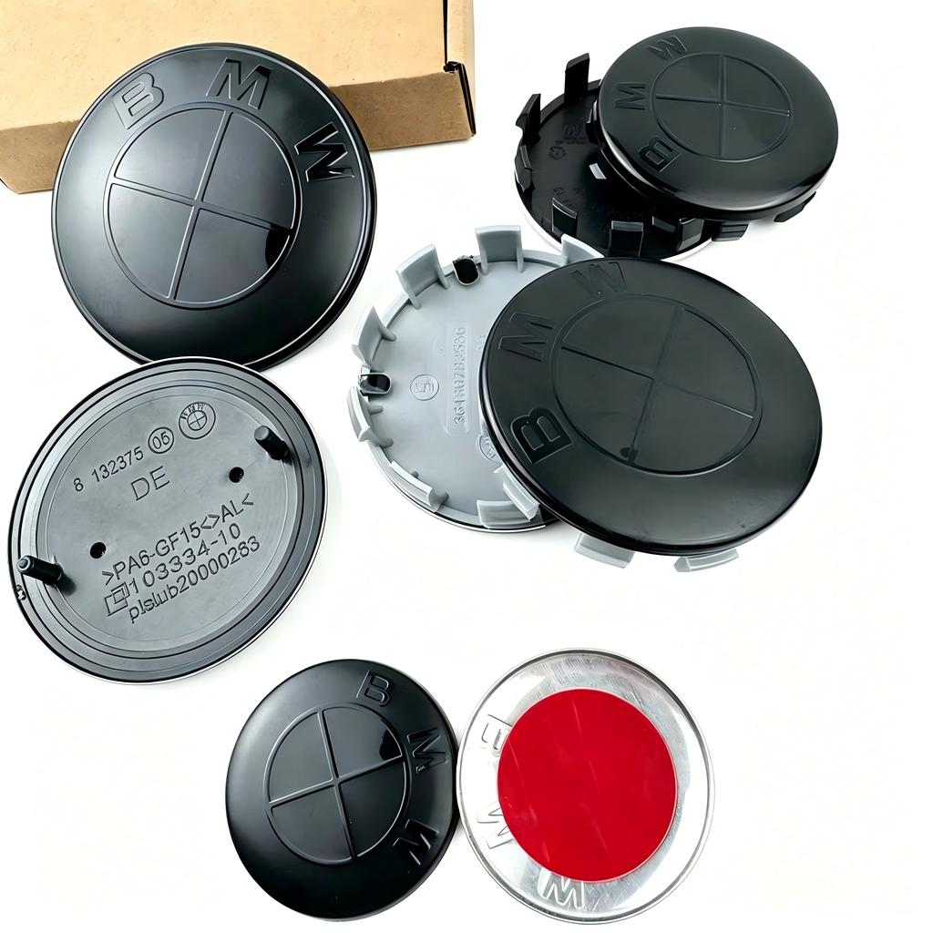 7pcs for BMW E36 E46 E53 E90 E60 E61 E93 E87 50th Car Hood Front Rear Trunk Emblem Wheel Center Hub Cap X1 X3 X5 F30 F20 G30