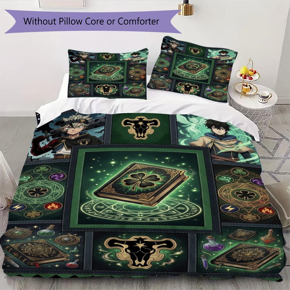 

Black Clover Pattern Bedding uilt Set uilt Cover Pillowcase Home Decoration Birthday Gift (1 * duvet cover + 2 * pillowcase without core) 135x200cm