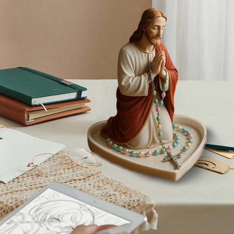 Virgin Mary Jesus Rosary Holder,  6" Blessed Mother Statue Catholic Sculpture Resin Jewelry Box for Necklace Rings Desktop Decor