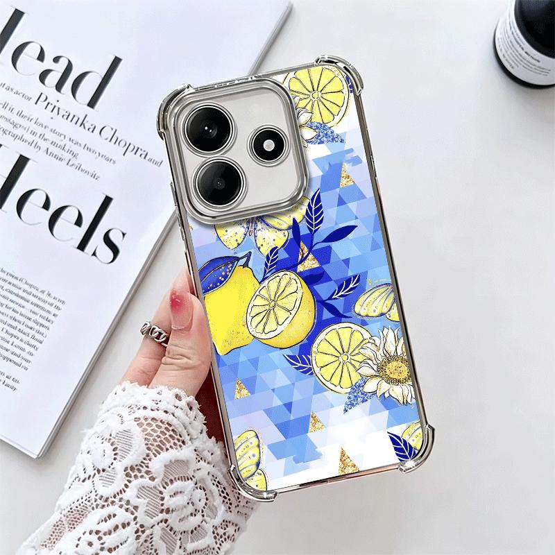 Mediterranean Lemon Soft Phone Case For Xiaomi Redmi Note 14 15 Pro Plus 13 12 11S 11T 5G 10 9S 9 Plating Anti-Fall Fundas