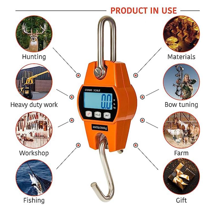 

A96I-1Set Digital Hanging Scale Fish Scale Hunting Farm Bike Bow Fish Weight Fishing Scale 300 KG Heavy Duty