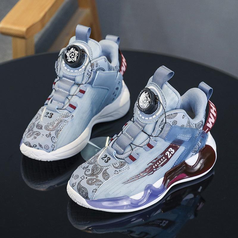 Mesh Children's Running Shoes 2025 Spring and Autumn New Sports Shoes Medium and Old Children's Rotating Buckle Actual Combat Breathable Non-slip and