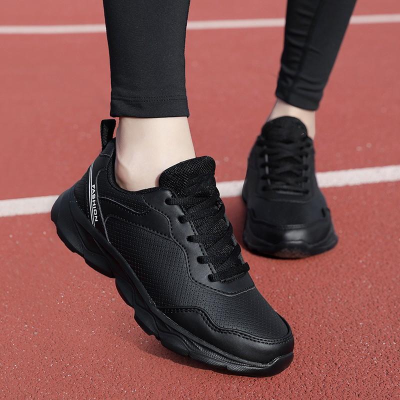 Brand women's shoes autumn and winter sports shoes leather waterproof and lightweight running shoes women's black soft-soled casual non-slip