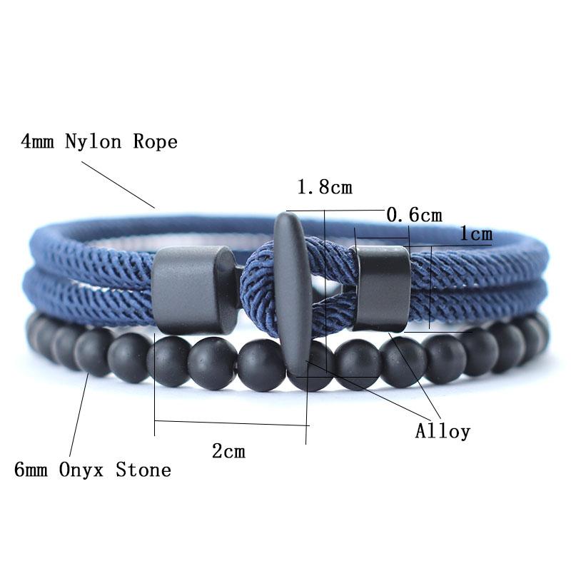 Fashion Men Bracelet Set Grade A 4mm Milan Rope Charm Braslet 6mm Onyx Stone Strand Braclet Pulsera Hombre Ocean Accessories
