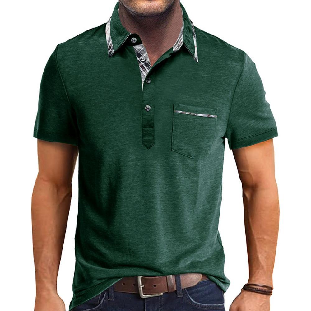 2026 Summer Collar Casual T-shirt Short Sleeved Top Plaid Polo Shirt Fashionable Men's Clothing