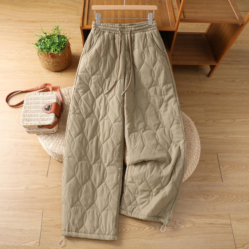 

2025 Winter Korean Style Women s Padded Cotton Wide-Leg Casual Pants, Elastic Waist, Warm and Versatile. M хаки