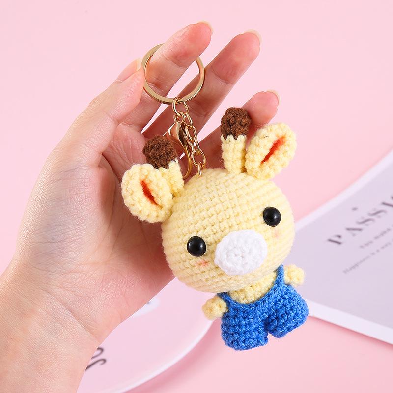 Funny Animal Doll Series Crochet Keychain Creative Knitting Animal Doll Keyrings For Bag Pendant Cute Puppy Knitted Car Keyrings
