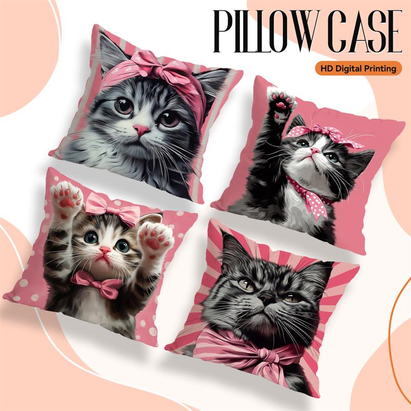 Cat Pattern Cushion Pillowcase Printed 100% Polyester 45X45Cm Throw Pillowcover Decorative Sofa Cushion Pillowslip Home Decor