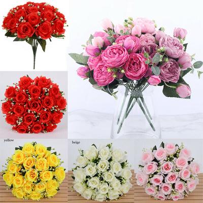 18 Köpfe Seidenrose Künstliche Blumen Gefälschte Blumenstrauß Home Party Tischdekoration Gelb Rot Rosa Rose Braut Hochzeit Blume