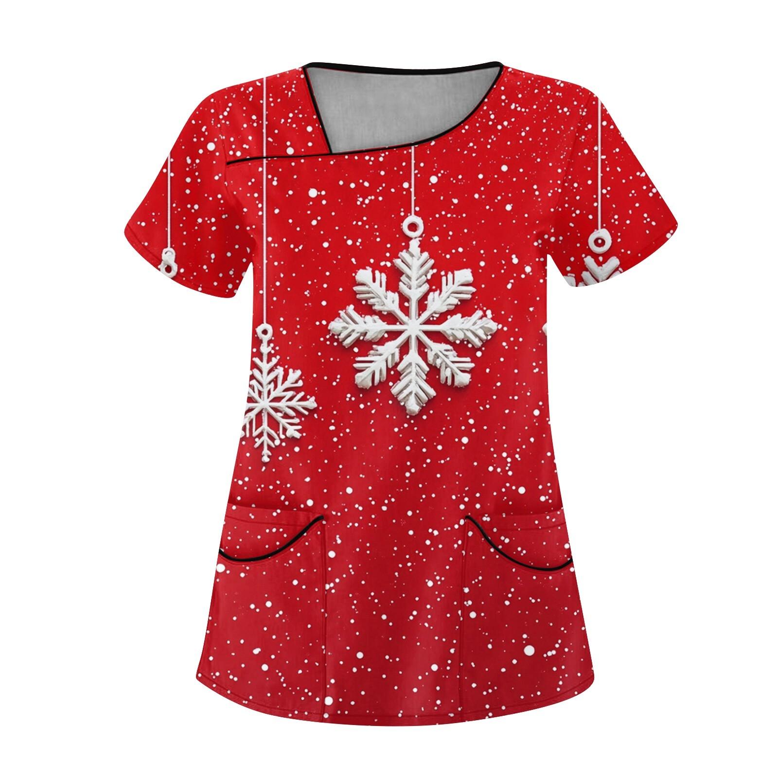 

Женская рабочая одежда с рождественским принтом, покатый воротник и двухслойные карманы, базовый пуловер сверху L красный