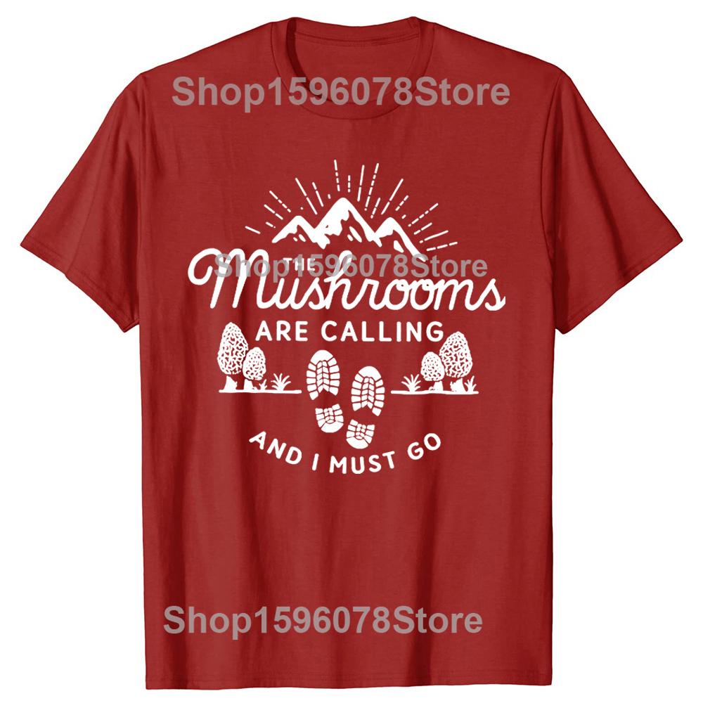 Mushrooms Are Calling and I Must Go Mushroom Hunting Vintage Gift Active T-Shirt Summer Tops Mens White Mushrooms T Shirts