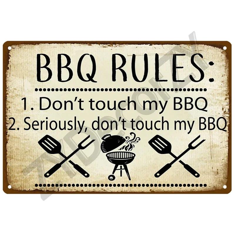Retro BBQ Tin Sign - Vintage Wall Posters & Metal Decor - Decorative Wall Plate for Kitchens, Patios & Barbecue Themed Spaces