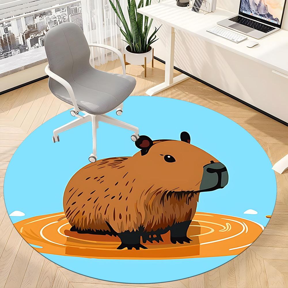 1PC Capybara Water Office Round Area Rug, Mat Suitable For Office, Under Office Chairs Bedroom Living Room Home Decor, Room Deco