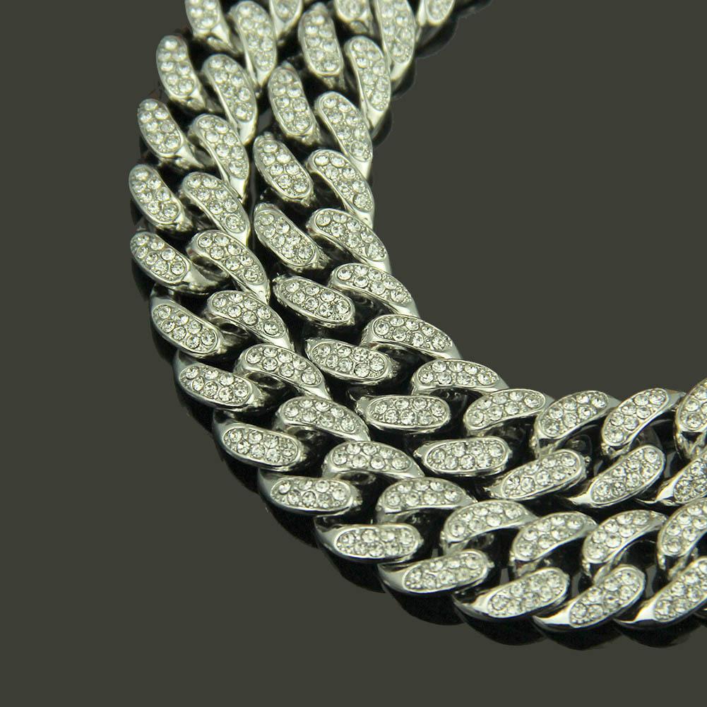 HNSP Luxury All Rhinestone 13MM Cuban Chain For Men Necklace Hip Hop Neck Male Zircon Accessories