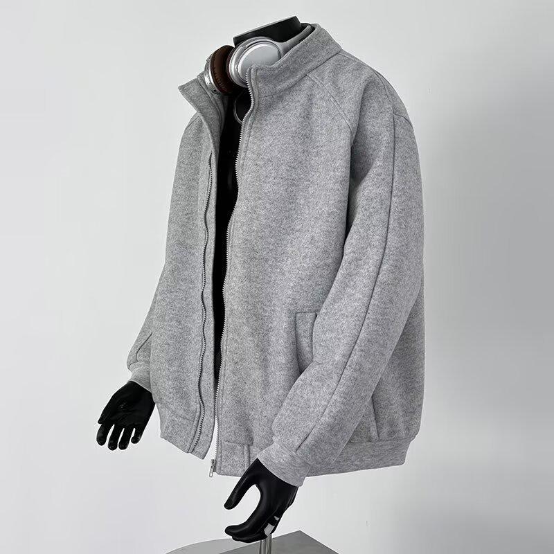 Herren Plus Size Stehkragen Reißverschluss Sweatshirt Jacke - Herbst/Winter Reine Baumwolle Frottee Lässig Sportlich Strickjacke