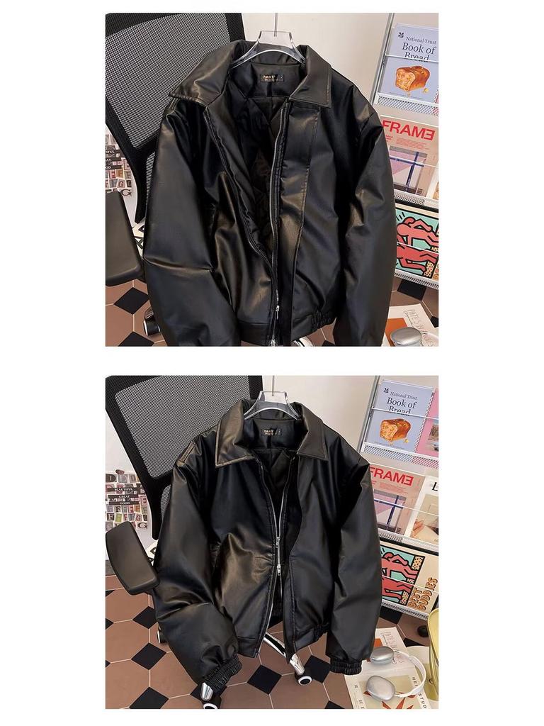 Stylová pánská polstrovaná kožená motorkářská bunda s límcem pro teplo a pohodlí