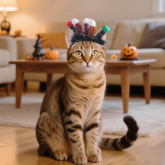 Pet Halloween Hair Accessories for Dogs Cats Furry Twisted Spring Headband Kitten Puppy Cosplay Costume for Halloween Christmas Party Photo Props