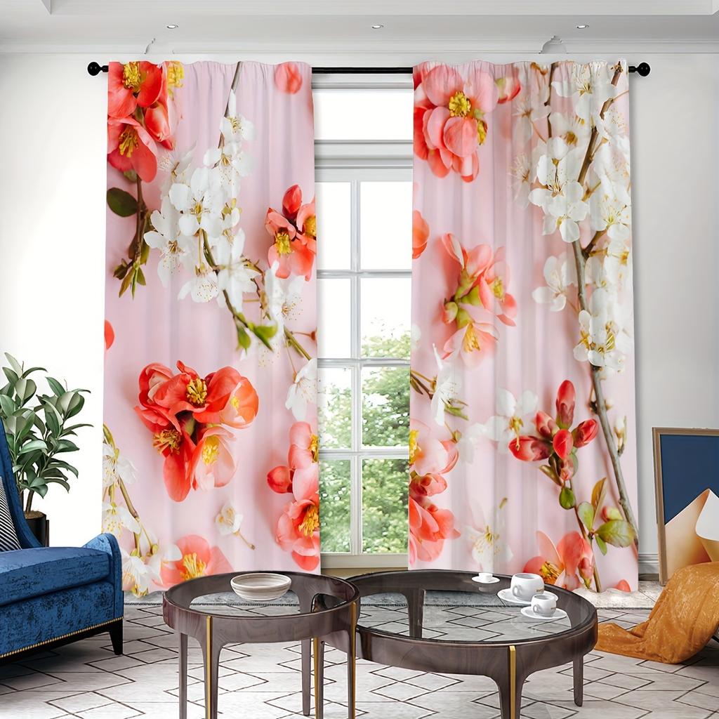2pcs Colorful Flower Pattern Curtain Decorative Window Drape Window Treatments For Bedroom Living Room Home Decoration cortinas