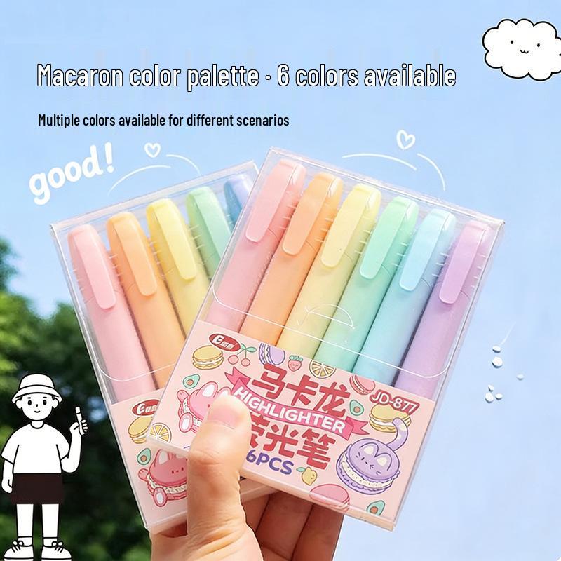 Large-Capacity Macaron Highlighter Set: 6-Color Student DIY Graffiti & Journal Pens