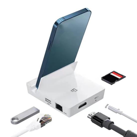 

Док-станция Компактная Plug Play Легко носить с собой HDMI-совместимый преобразователь Цифровой AV-адаптер, совместимый с Lightning-HDMI Док-станция