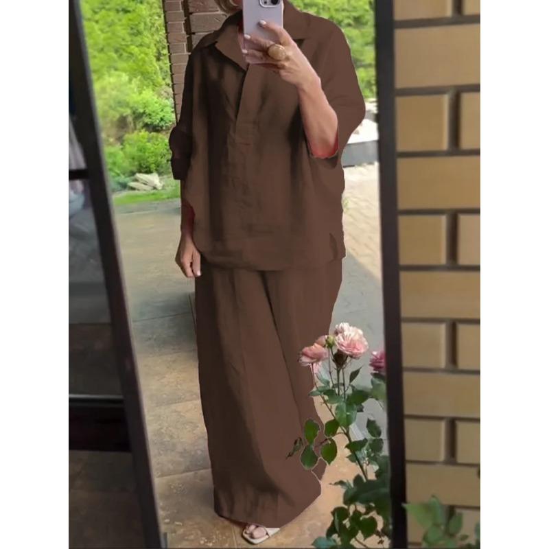 Autumn New Women's Two-piece Shirt Set Plus-size Shirt Set High-waisted Loose Trousers