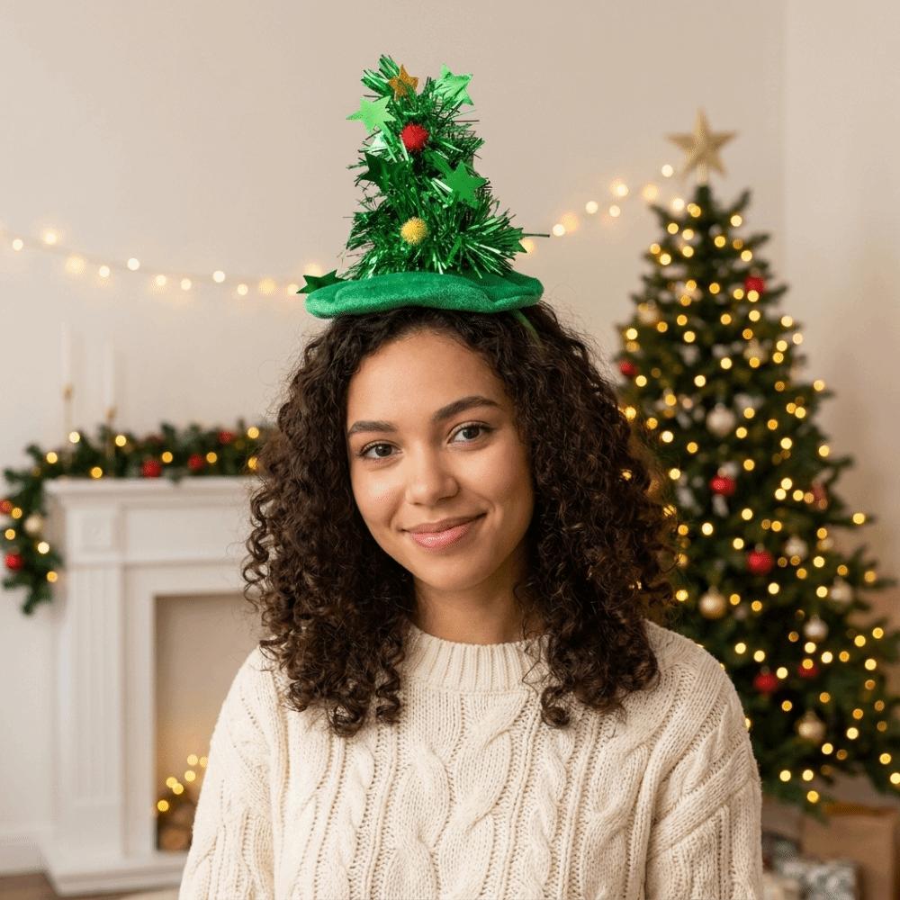 Star Christmas Tree Headband Plush Texture Holiday Headwear Cute Xmas Hair Hoop Party Costume
