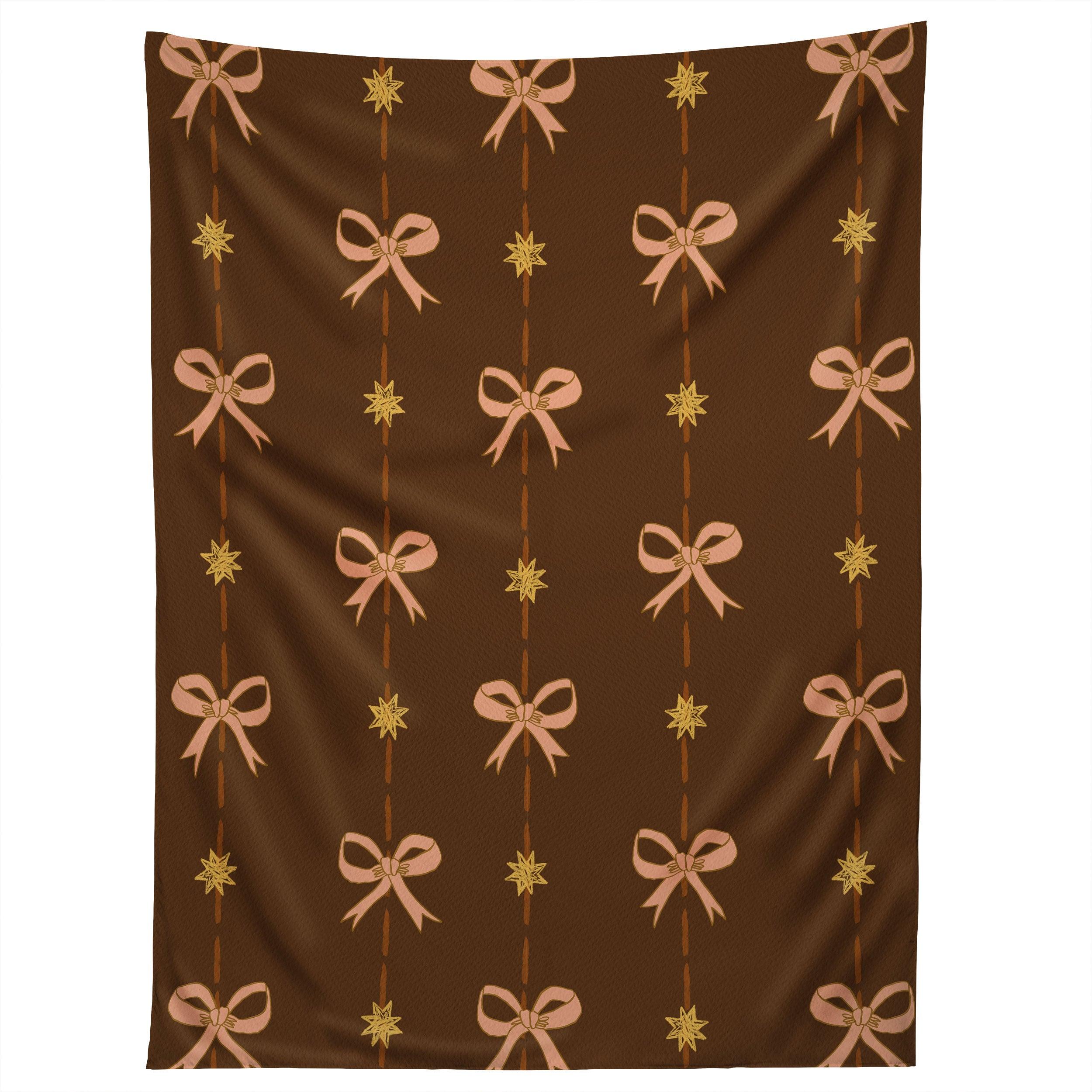 CUTE HAIR BOWS STARS IN BROWN tapestry 75x100