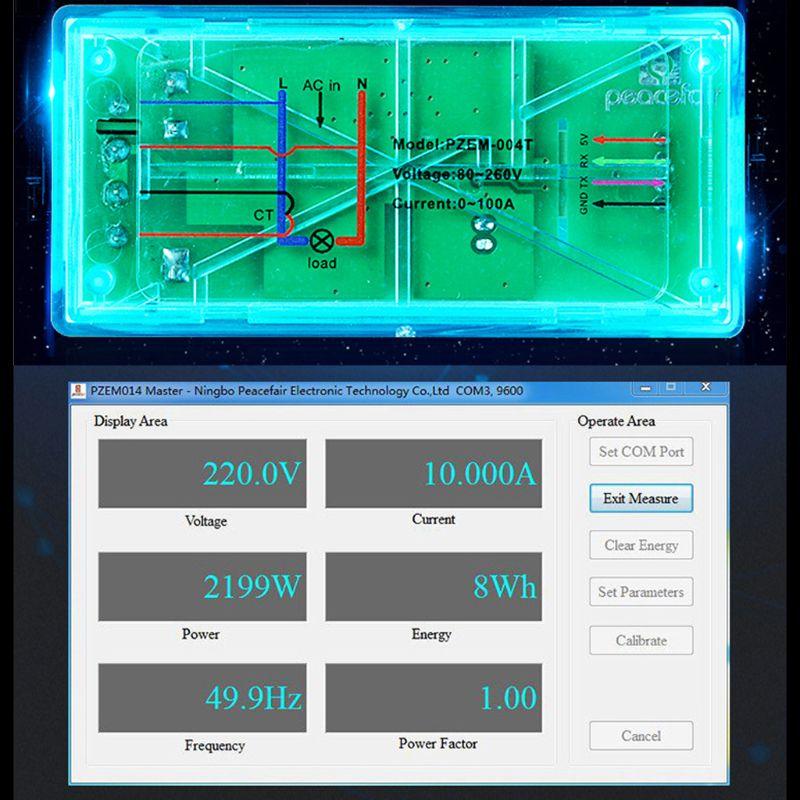 PZEM-004T Communication Module TTL Modbus-RTU AC Single Phase 100A Measure AC Voltage Current High Precision Durable