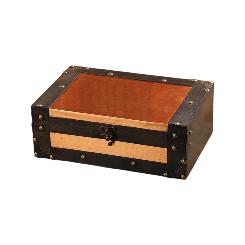 

Vintage Wooden Keepsakes Chest with Lock Mechanism Antique Jewelry Storage Box Lockable Small Accessories Container