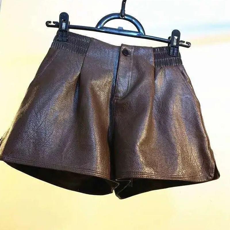 Shorts Women's Loose High Waist Leather Pants Solid Color Casual Wide Leg Pants