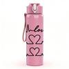 1PC Love Heart Electrocardiogram Line Art 750ml Color Plastic Sports Water Bottle Leakproof Flip Straw Lid Suitable for Sports Office Home Use