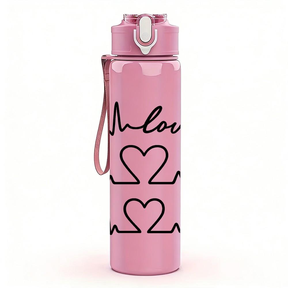 1PC Love Heart Electrocardiogram Line Art 750ml Color Plastic Sports Water Bottle Leakproof Flip Straw Lid Suitable for Sports Office Home Use