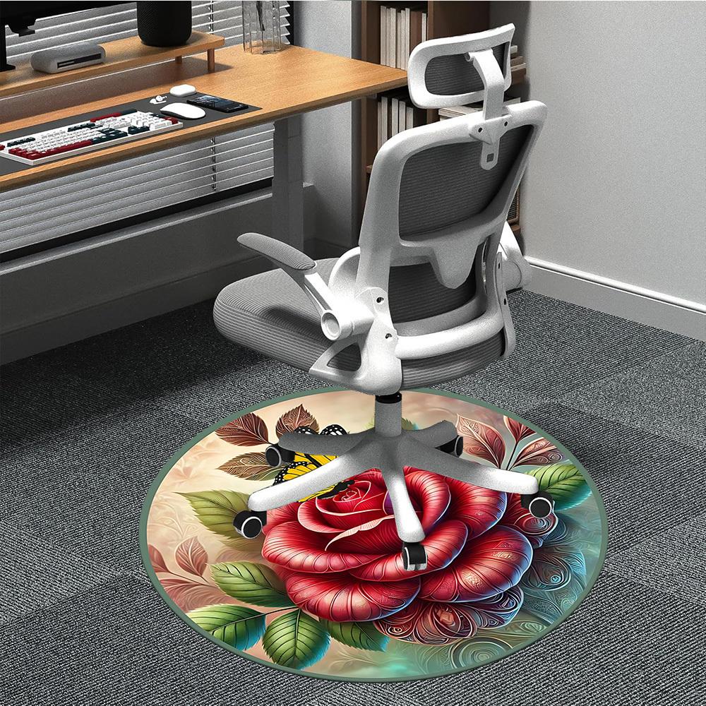 1pc Rose ButterflyChair Carpet for Office, Indoor Non-Slip Washable Polyester Fiber Carpet, Mat For Office, Machine Washable