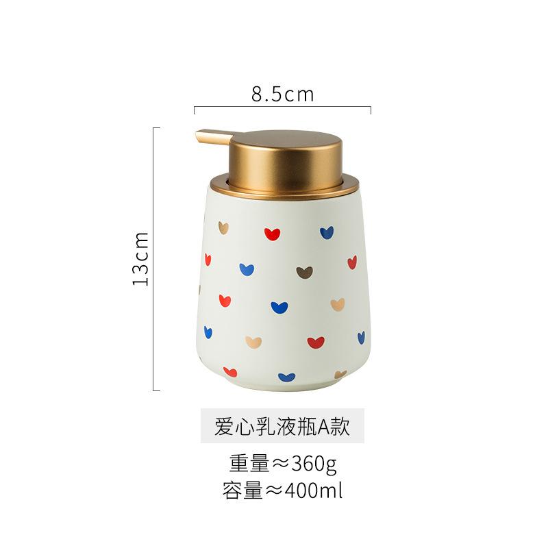 Cute Heart Print Soap Dispenser Ceramic Bathroom Accessories Hand Sanitizer Shampoo Body Wash Lotion Refillable Pump Bottle