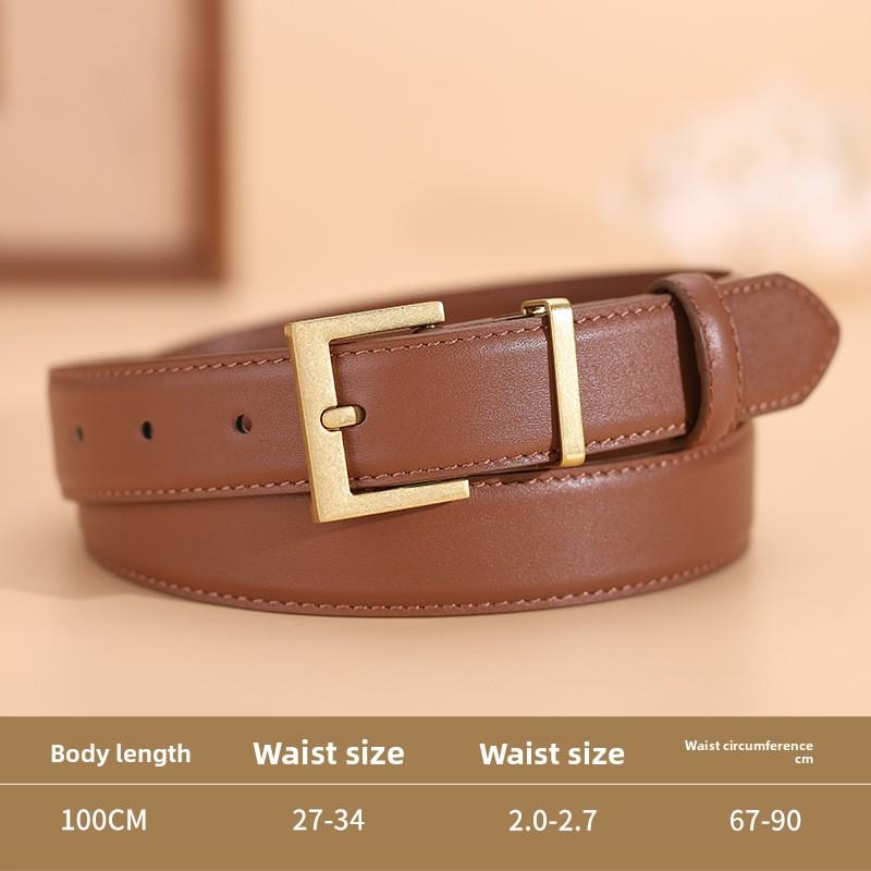 

Belt, women s top grain leather fashion versatile pin buckle belt, women s slim belt for jeans, genuine leather 100 коричневий