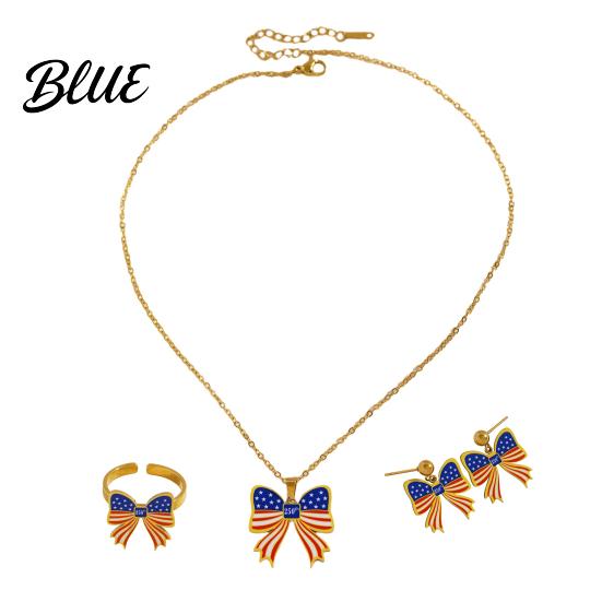 American Holiday Jewelry 250th Anniversary Set USA Flag Pattern Bowknot